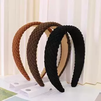 Повязка на голову в клетку с широкими полями Аксессуары для волос Вельветовая модная губка 17*13*4cm чёрный