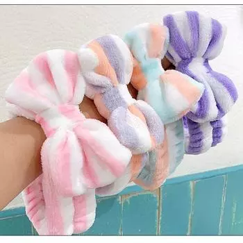 Повязка на голову в полоску для женщин и девочек, коралловый флис, повязки для макияжа и мытья лица, повязки на голову-тюрбан, повязка на голову, аксессуары для волос