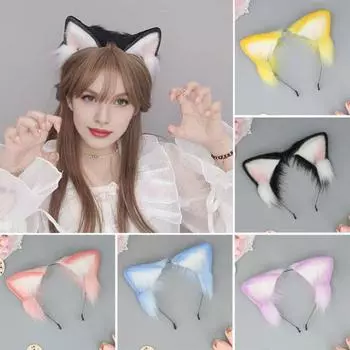 Повязка на голову в японском стиле с плюшевыми кошачьими ушками, украшение для волос, подарок, изготовление ярких цветных аксессуаров для волос белый