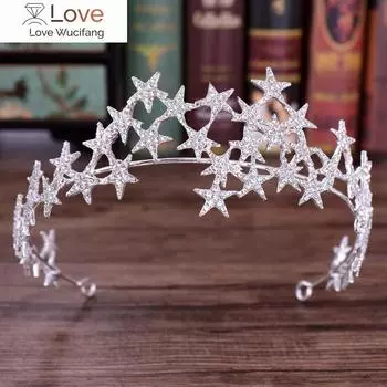 Повязка на голову в стиле барокко со звездой, серебряные хрустальные свадебные тиары, корона со стразами, пышная диадема, повязка на голову невесты, свадебные аксессуары для волос