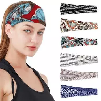 Повязка на голову в стиле бохо с ретро-узором, широкая, высокоэластичная, впитывающая пот, с принтом