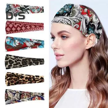 Повязка на голову в стиле бохо с ретро-узором, широкая повязка на голову, высокоэластичная, впитывающая пот повязка на голову с печатным рисунком H