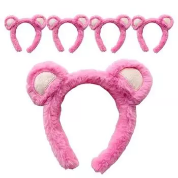 Повязка на голову в стиле Market, медвежьи ушки розового цвета, 5 штук