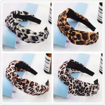Повязка на голову в стиле ретро с леопардовым принтом и перекрещивающимися узлами для женщин D4-94 бежевый