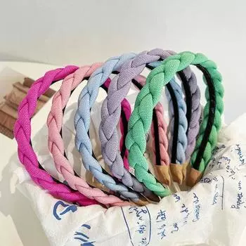 Повязка на голову в стиле ретро, темперамент, сплошной цвет, повязка на голову, косички, украшение ручной работы 17*2.5cm чёрный