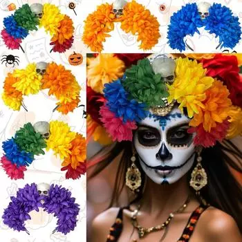 Повязка на голову в виде цветка на Хэллоуин, персонализированная имитация цветочного макияжа, головной убор для вечеринки