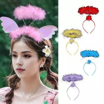 Повязка на голову в виде кольца ангела для взрослых и детей, плюшевая повязка на голову с декором в виде качелей для вечеринок и представлений красный