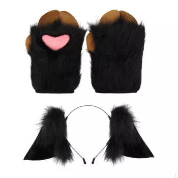 Повязка на голову в виде ушей животных, перчатки в виде лап, реквизит для косплея на выпускной, Пасху белый