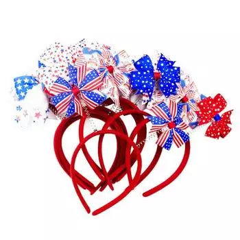 Повязка на голову Yousheng на День независимости, весенний дизайн, американский флаг, бант, синяя красная лента, обруч для волос, праздничные принадлежности E