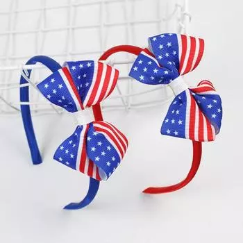 Повязка на голову Yousheng с американским флагом на День независимости 4 июля, красный, белый, синий, с бантом, украшение для волос, обруч для волос для девочек, аксессуары для волос красный