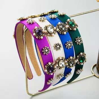 Повязка на голову женская ретро стеклянная дрель с жемчугом в стиле барокко тонкий модный аксессуар для волос края головной убор 12*14.5cm фиолетовый