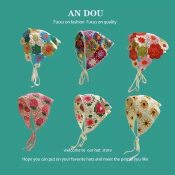 Повязка на голову, женские аксессуары для волос, модное вязаное крючком полое треугольное полотенце, женский милый и милый девчачий стиль, цветочный платок на голову