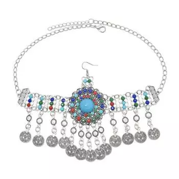 Повязки на голову Сладкое украшение для головы Женская цепочка для головы Головной убор для ханьфу Цепочка на лоб Богемные повязки на голову с бусинами B