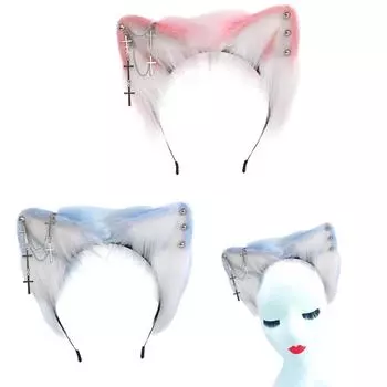 Повязки на голову в виде кошачьих ушек ручной работы с металлическими серьгами. Повязки на голову в виде плюшевых кошек для встреч в стиле аниме. Рождественский подарок для девочки. синий