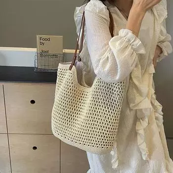 Повседневная алая сумка на одно плечо из хлопчатобумажной нити, новая ленивая ручная сумка, пляжная сумка для отдыха на море, женская сумка