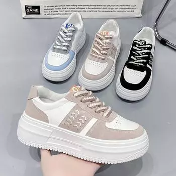 Повседневная белая обувь для кампуса на толстой подошве для женщин. Модная осенне-зимняя новая повседневная студенческая однослойная обувь с круглым носком на шнуровке. 35