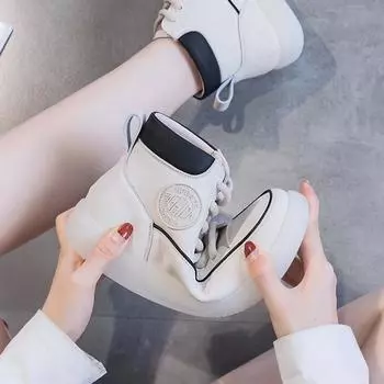 Повседневная белая обувь Высокие ботинки Martin Кожаные короткие ботинки на плоской подошве 35 чёрный