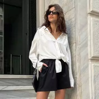 Повседневная белая шифоновая блузка, женские свободные топы с длинными рукавами, офисная женская блузка, летняя осенняя элегантная рубашка с отложным воротником 28680 S белый