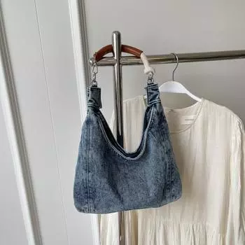 Повседневная большая вместительная джинсовая сумка через плечо, простая модная сумка с клапаном, женская сумка для поездок на работу, новая дорожная сумка-ведро