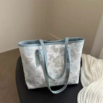 Повседневная большая вместительная новая китайская сумка женская 2025 новая универсальная сумка через плечо в иностранном стиле студенческая сумка-тоут синий