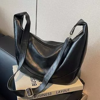 Повседневная большая вместительная однотонная весенняя новая иностранная ретро-сумка через плечо в стиле пельменный тоут коричневый