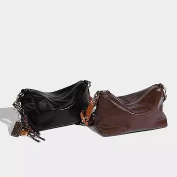 Повседневная большая вместительная портативная сумка 2024 года, новая версия, модная сумка через плечо с косым ремнем темно-коричневого