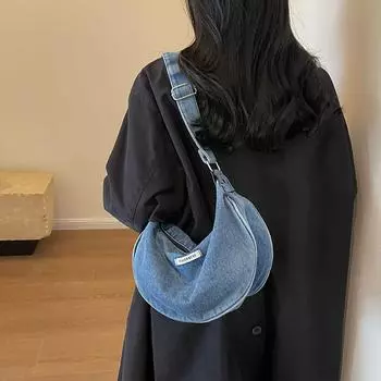 Повседневная большая вместительная простая джинсовая сумка через плечо женская новая универсальная однотонная сумка через плечо корейская модная портативная сумка для поездок на работу