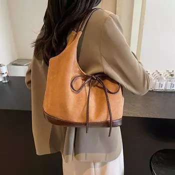 Повседневная большая замшевая сумка женская новинка 2024 года осень-зима сумка через плечо модная портативная сумка-тоут 40*14*27