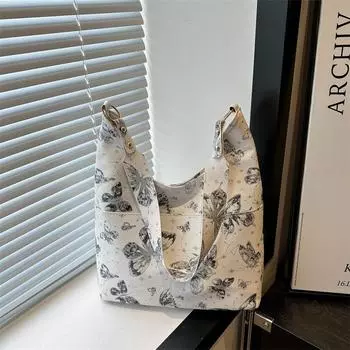 Повседневная большая женская сумка большой емкости 2024 года, новая сумка через плечо с бабочкой, студенческая сумка для бега на работу чёрный