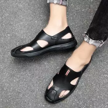 Повседневная черная кожаная мужская летняя обувь Массивные сандалии в рыбацком стиле 38