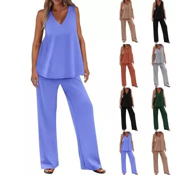 Повседневная Цветная блок-карман Контраст О-образный вырез Без рукавов Две части L чёрный