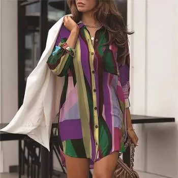 Повседневная цветная рубашка с принтом, кардиган, свободная и модная рубашка для женщин S фиолетовый