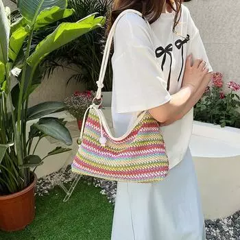 Повседневная цветная соломенная сумка через плечо, новая женская летняя сумка-мессенджер, сумки из ротанга, пляжные дамские дорожные кошельки и модные брендовые сумки