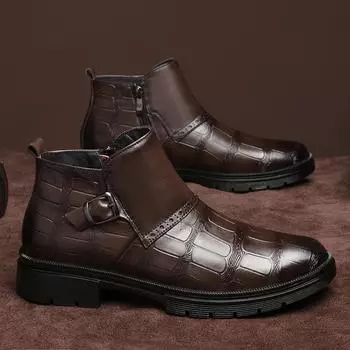 Повседневная деловая официальная обувь мужские ботинки челси из натуральной кожи модные дизайнерские ботинки из крокодиловой кожи с круглым носком противоскользящие 37