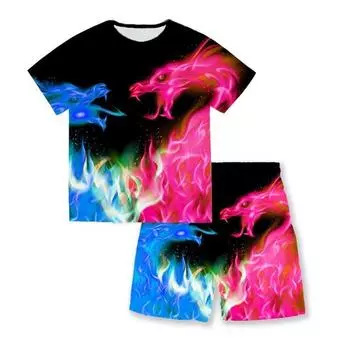 Повседневная детская одежда, комплект из 2 предметов, крутая футболка для мальчика + шорты, одежда, спортивный костюм для мальчиков, детская одежда 110