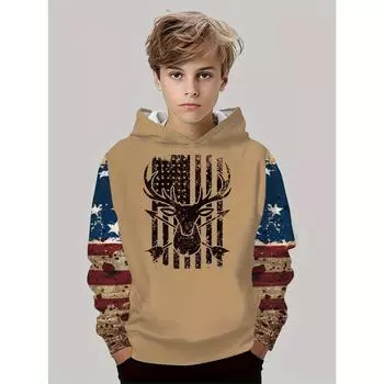 Повседневная детская толстовка с капюшоном с принтом оленя, модная толстовка с длинными рукавами для мальчиков, удобная повседневная спортивная одежда для отдыха на открытом воздухе 100CM