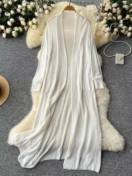 Повседневная домашняя одежда Базовый кардиган Летний женский свободный тонкий дырка дышащий вязаный женский пляжный отпуск модный элегантный кардиган One Size чёрный