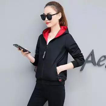 Повседневная двухсторонняя куртка с капюшоном, универсальный женский топ на весну и осень, куртка-кардиган на молнии XXXXL чёрный