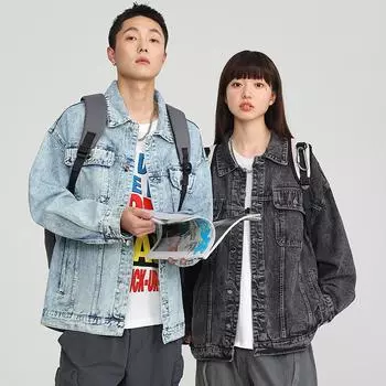 Повседневная джинсовая куртка мужская весенняя мода мужская инструментальная ретро-парная джинсовая куртка Tide M черный серый