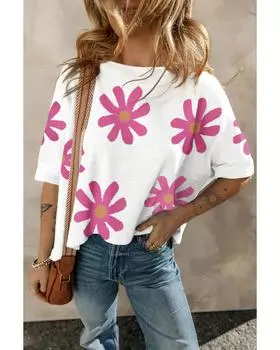 Повседневная футболка Azura Exchange с принтом белых ромашек L белый