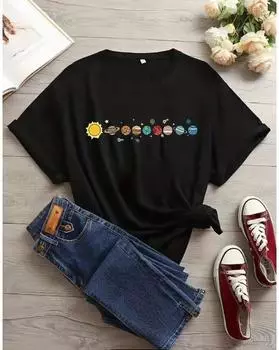 Повседневная футболка больших размеров, женская футболка с круглым вырезом и короткими рукавами с принтом слона 1XL чёрный