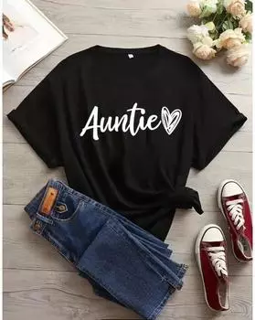 Повседневная футболка больших размеров, женская футболка размера плюс с буквами и сердечками, с коротким рукавом, с круглым вырезом, слегка эластичная футболка 1XL чёрный