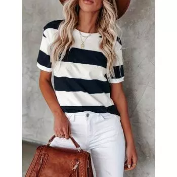 Повседневная футболка больших размеров, женская футболка больших размеров с цветными блоками и принтом, с коротким рукавом, круглым вырезом, средней эластичной футболкой XL чёрный