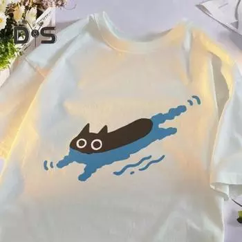 Повседневная футболка для пары с рисунком черной кошки, футболка с круглым вырезом, свободный летний топ для мужчин и женщин, домашняя спортивная одежда для улицы XXL розовый