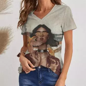 Повседневная футболка для женщин, летняя модная одежда для девочек, новинка 2023 года, футболка с v-образным вырезом, повседневная уличная одежда, женские крутые топы с короткими рукавами S