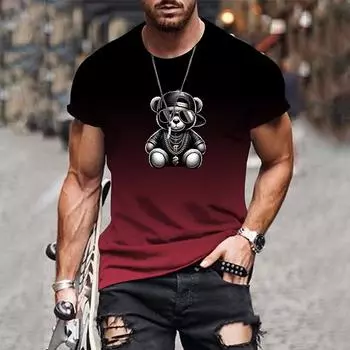 Повседневная футболка, летняя, спортивный стиль, короткий рукав, 3D, мужской градиентный узор, модный принт, топ, облегающая, мужская, свободного покроя, футболка M