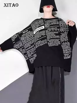 Повседневная футболка с буквенным принтом XITAO ZP3258 One Size чёрный