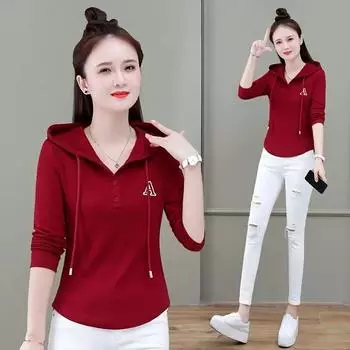 Повседневная футболка с капюшоном и длинными рукавами, женская весенне-осенняя новая облегающая верхняя одежда, модная однотонная нижняя рубашка M-4XL M зелёный