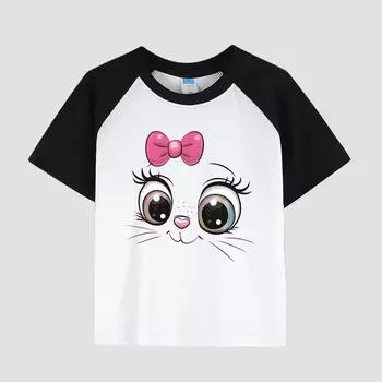 Повседневная футболка с коротким рукавом для девочек с цветочным принтом, круглым вырезом, хлопковая ткань, детский стильный топ на лето 100cm