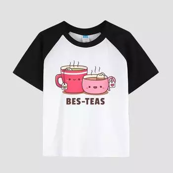 Повседневная футболка с коротким рукавом для девочек с напечатанным рисунком, хлопковая ткань, модный летний детский топ 100cm